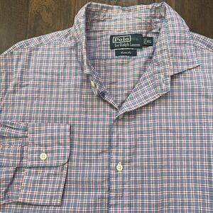 Vintage Polo Ralph Lauren Shirt Mens XL Plaid Check Blue Pink Custom Fit Y2K 90s